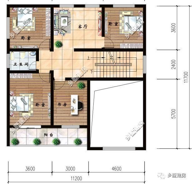 二层设有3卧室,书房,挑空客厅,客厅,阳台,卫生间.