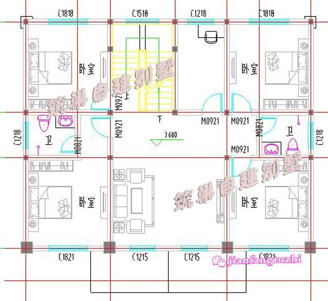 150平方米13x11.4米9卧对称二层半农村自建房设计效果图平面图