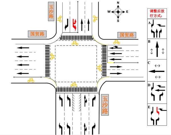 海口国贸路与玉沙路交叉口北进口开放左转 交通组织调整示意图