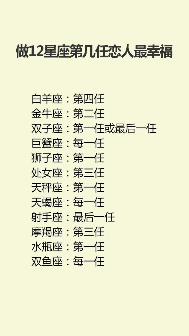 12星座好色排行榜,最喜欢的情人类型,第几任恋人最幸福