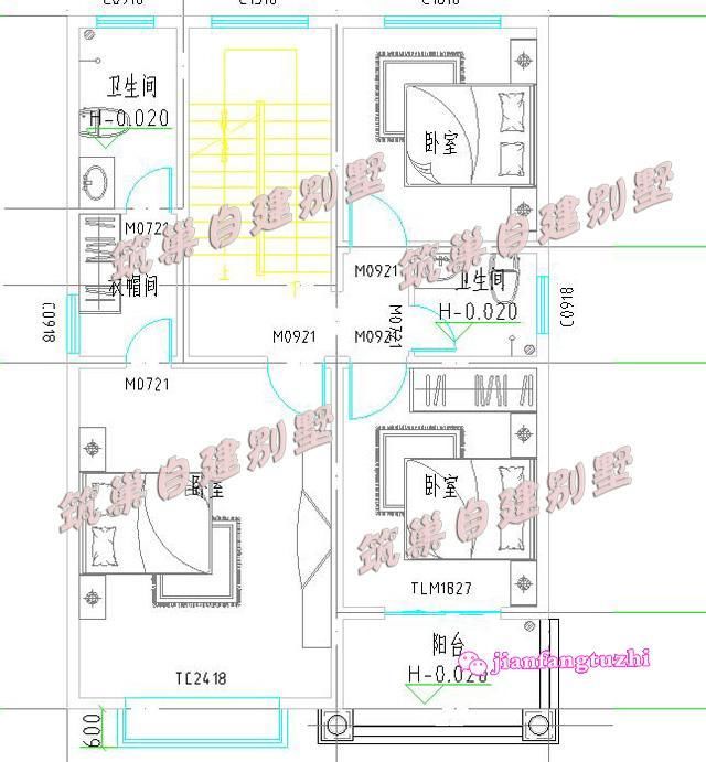 80平米农村三层自建房设计效果图cad图纸齐全小户型别墅施工图