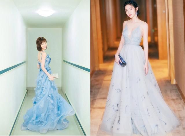 28岁唐艺昕与29岁毛晓彤同穿深v长裙,搭配着居然美的不相上下?