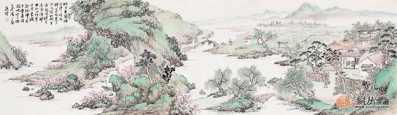 家居装饰画推荐:名家手绘真迹春景山水画