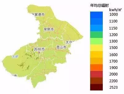 资源地图丨江苏省及各市太阳能资源分布图