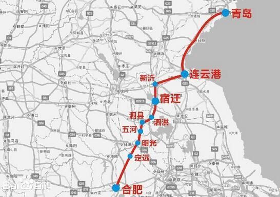 经定远,凤阳,明光,五河,泗县,泗洪,宿迁,至新沂接入在建徐连高铁新沂