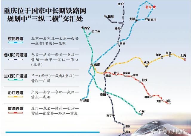 从西安到重庆,是西三角(重庆,西安,成都)环形高速铁路通道的一部分