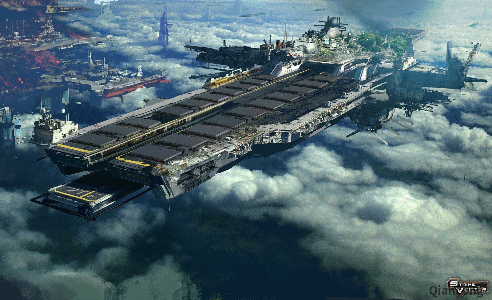 画家笔下的科幻装备 海上的巡洋舰带着舰炮直接上天