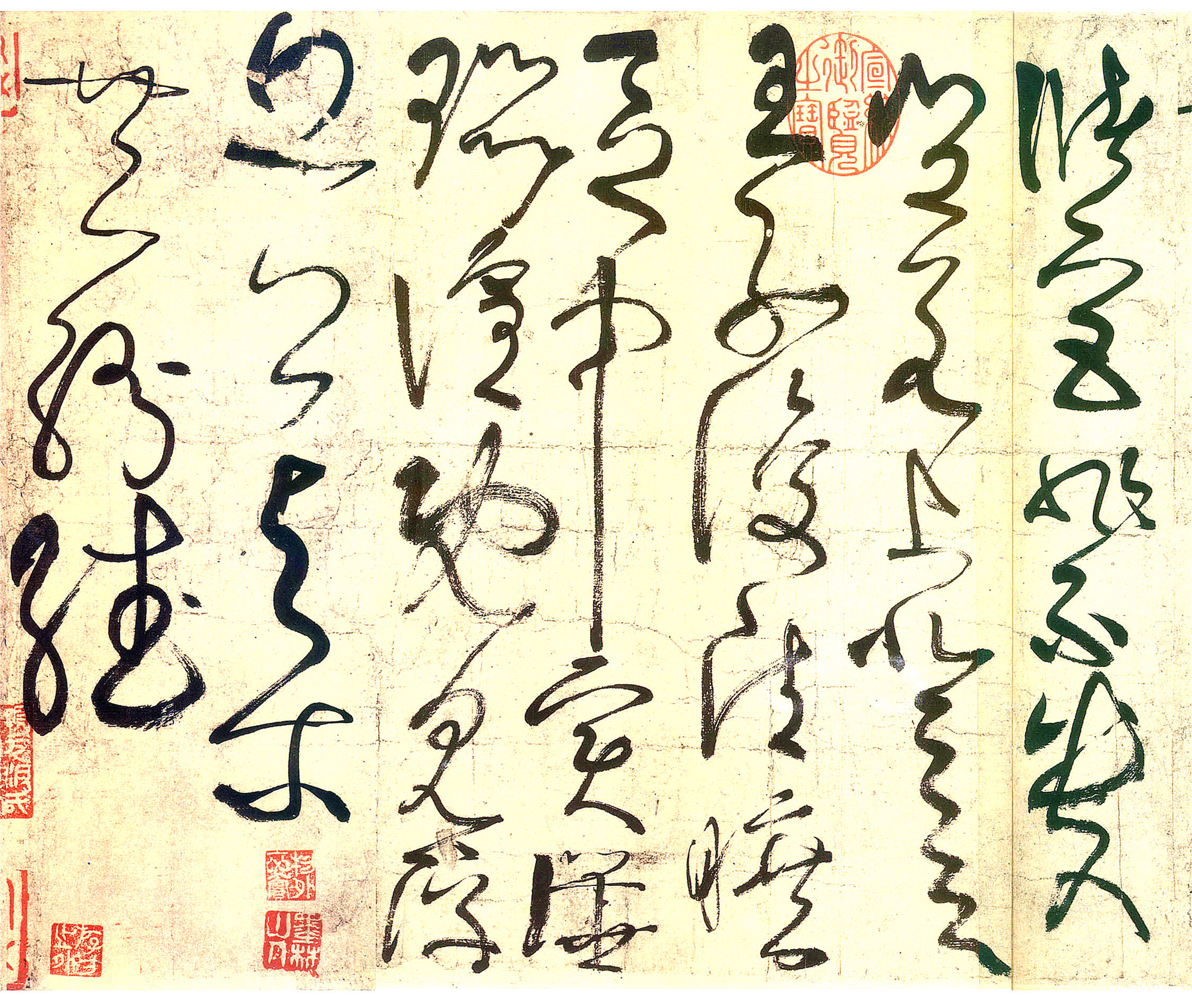 通篇笔画丰满,绝无纤弱浮滑之笔,张旭《草书古诗四首》书法欣赏