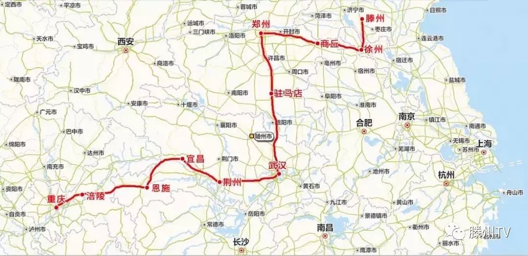 (滕州-重庆高铁运行线路图) 此外,去往深圳方向的高铁恢复开行,即济南