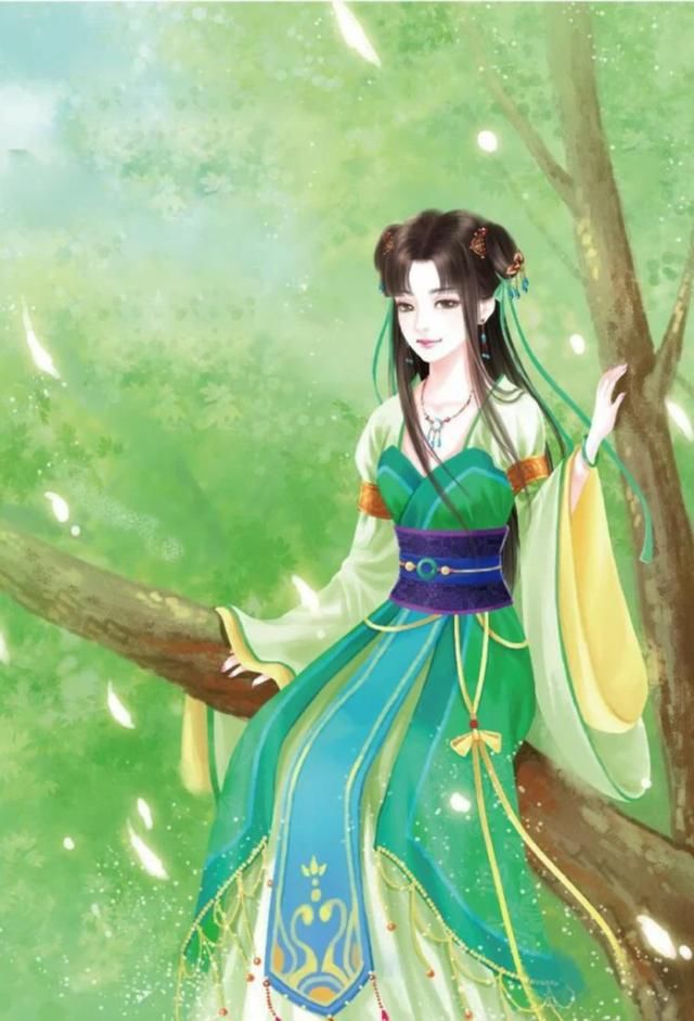 唯美头像丨古风碧衣美女插画,打扮清秀,多才多艺的