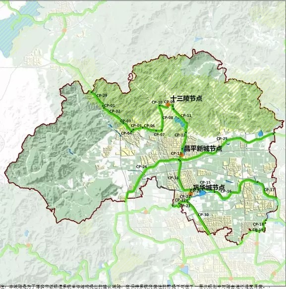 线路走向:昌平区市级绿道分为 北翼山水绿道, 森林公园绿道和 中心城
