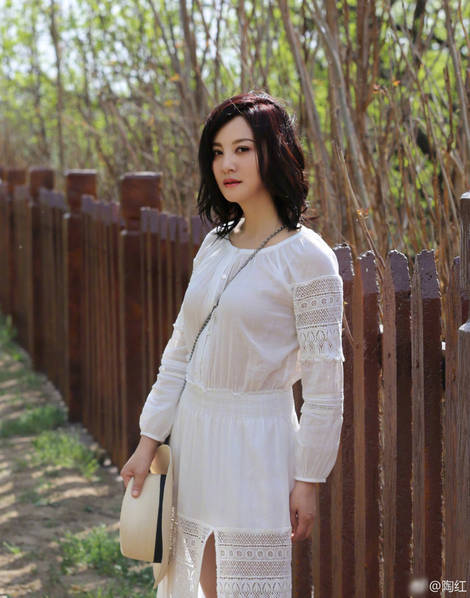 48岁陶红田间拍照美如花仙子 知性优雅超年轻