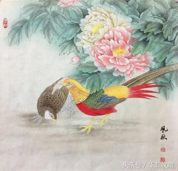工笔花鸟淡彩牡丹开创者徐凤秋国画作品《锦上添花》