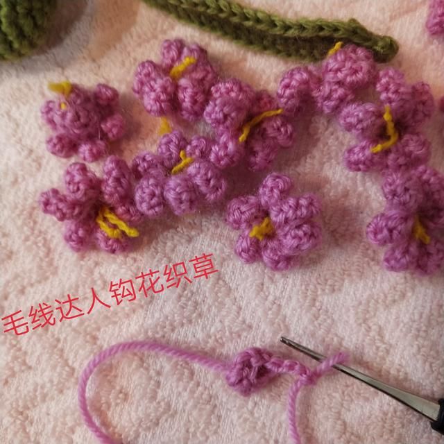 在这小花托上钩6个小花瓣,先立5个辫子针.
