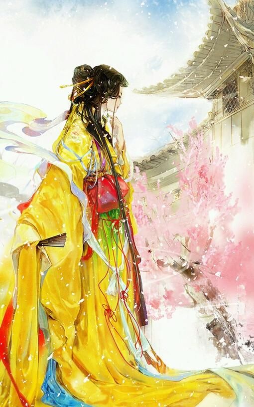 唯美头像丨古风黄衣美女插画,神态优美,惊艳四方的古典风美人!