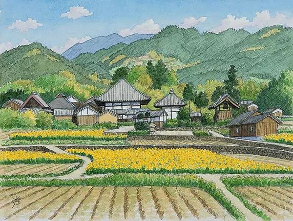 日本画家水彩田园风光欣赏