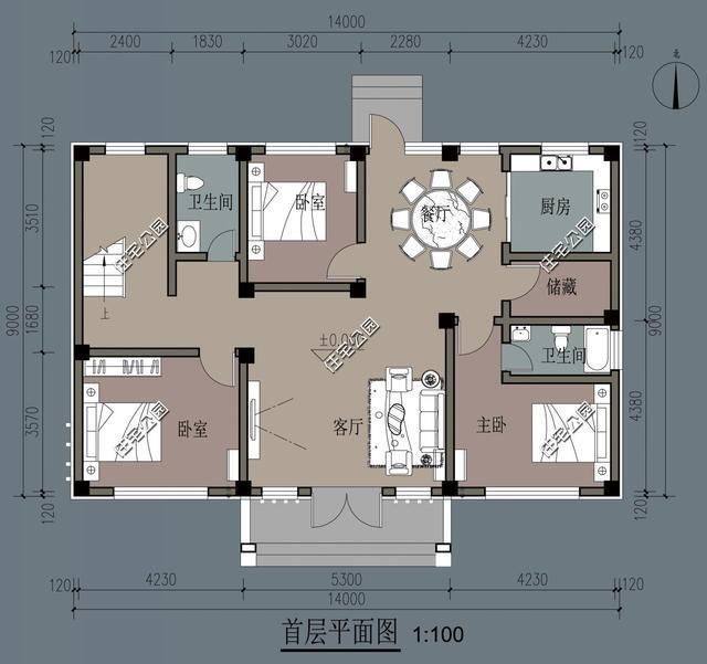 9x14米农村别墅,前后采光完美小户型,两层7卧4卫大家庭首选