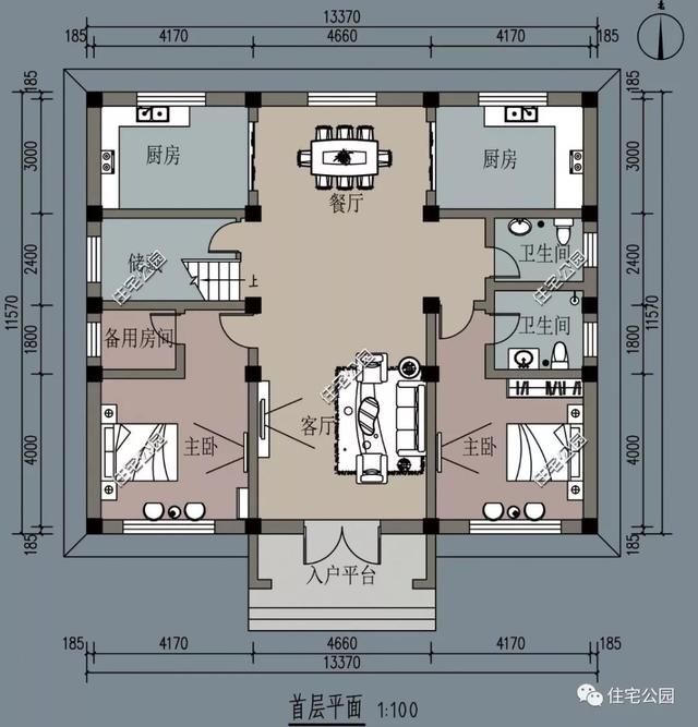占地尺寸13x12米,占地面积:162平方米,建筑面积421平方米, 共设:7室2