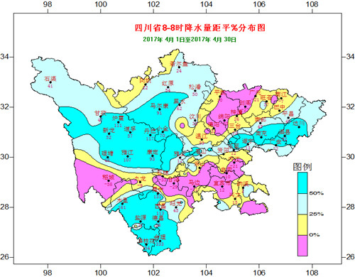 四川省4月降水量距平百分率分布图