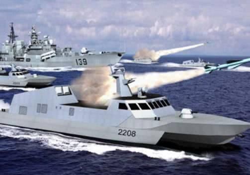 "中国猫"导弹艇的长度为23米,排水量为19吨,水线长度为14米.