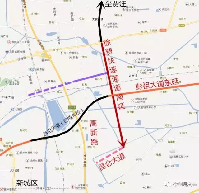 两横:彭祖大道,和平路东延;两纵:高新路,徐贾快速通道南延.
