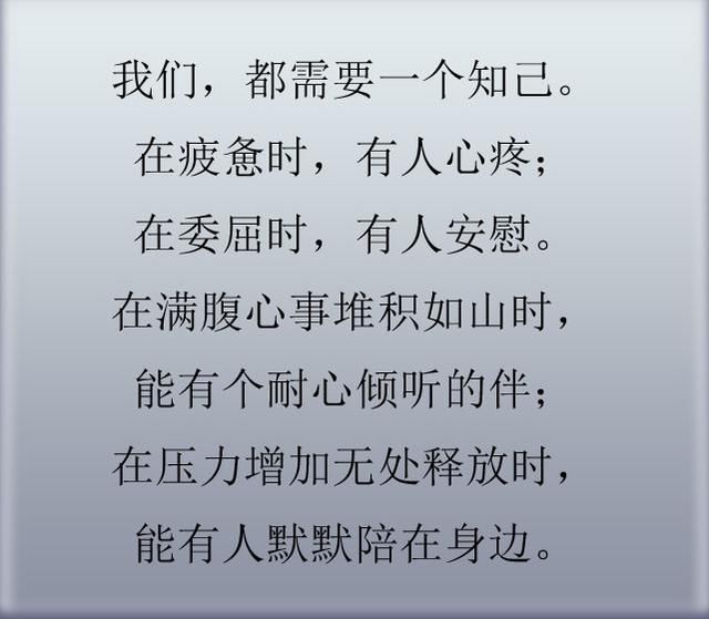 我们,都需要一个知己.在疲惫时,有人心疼;在委屈时,有人安慰.