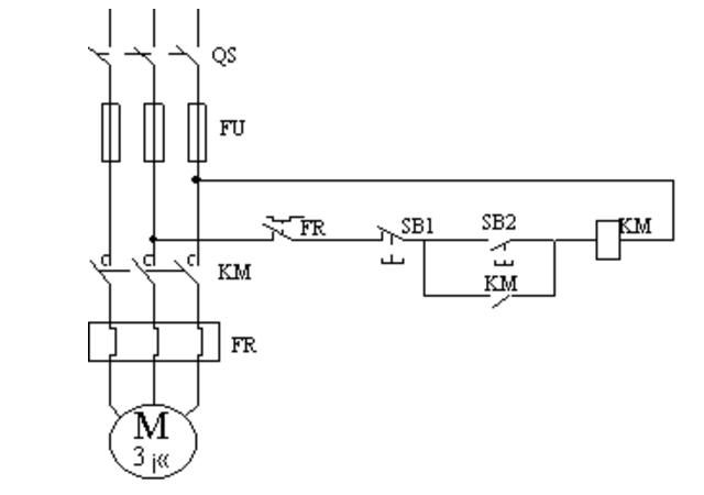 这是一种最常用,最简单的控制线路,能实现对电动机的起动,停止的自动