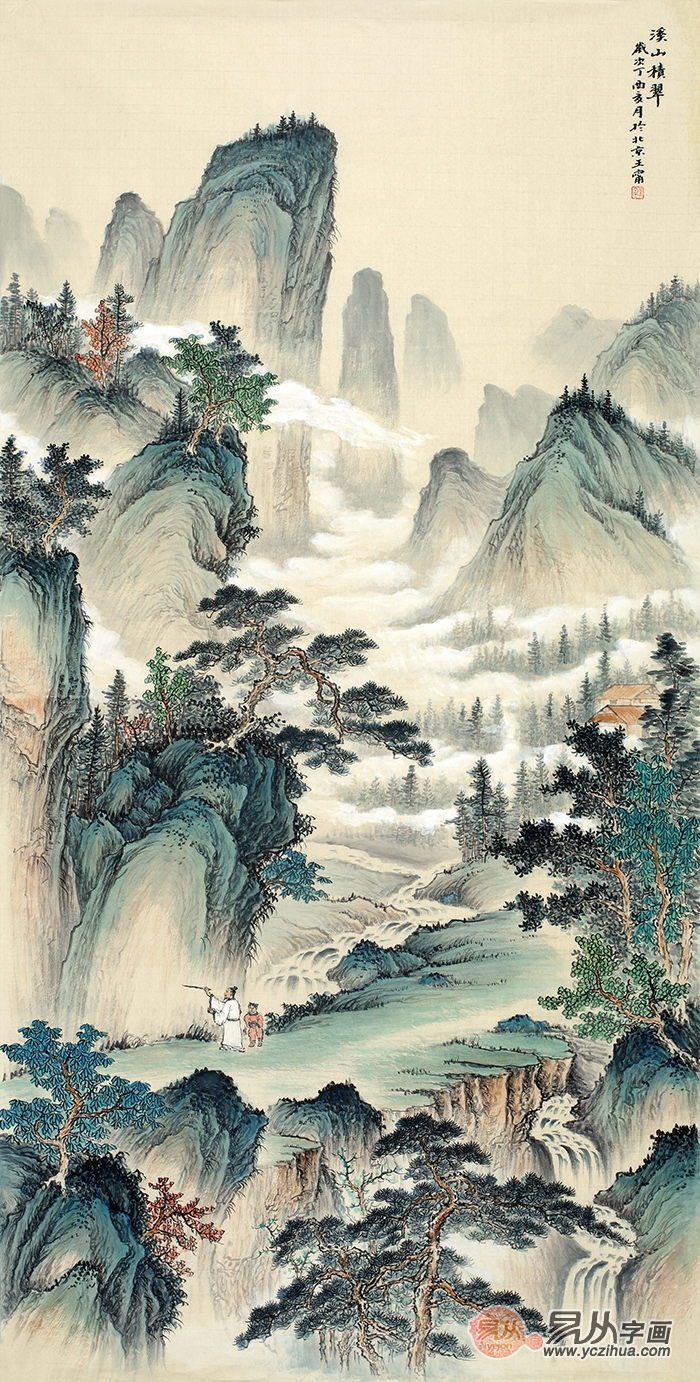 画家王宁·仿古山水画竖幅精品欣赏: 王宁老师运用一支行云流水的