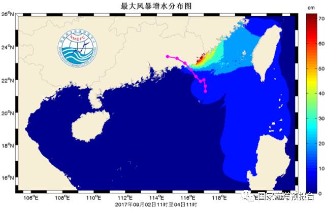 位于台风右半圆的汕头外海和台湾海峡南口浮标观测到3米左右的大浪