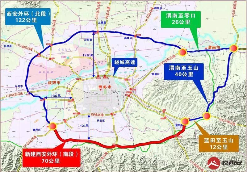 南段全长70公里,起于鄠邑区,途径长安区,蓝田县,止于沪陕高速蓝田东图片