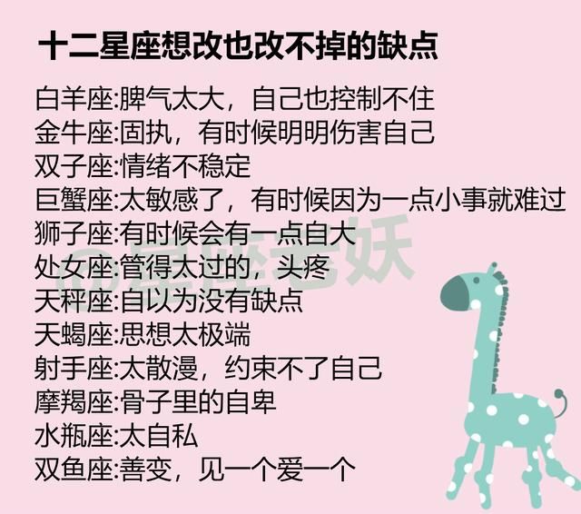 金牛座:固执,有时候明明伤害自己 双子座:情绪不稳定 巨蟹座:太敏感了
