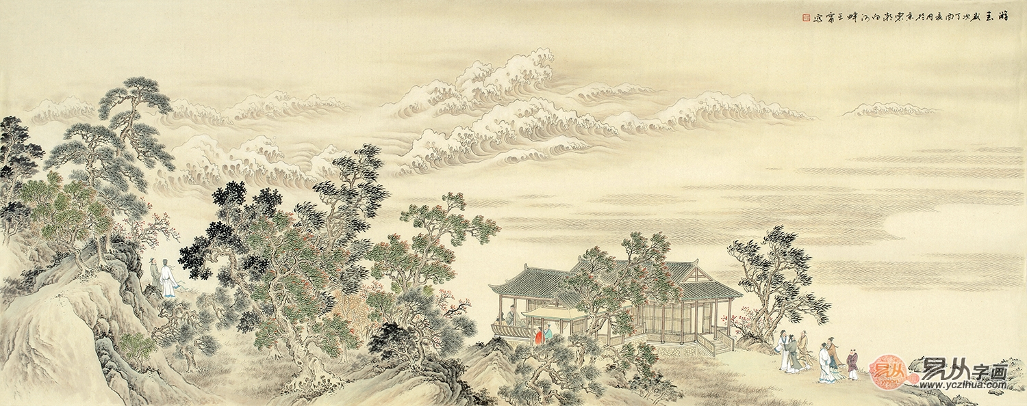 王宁精心力作六尺横幅仿古精品山水画作品《游春》作品来源:易从网