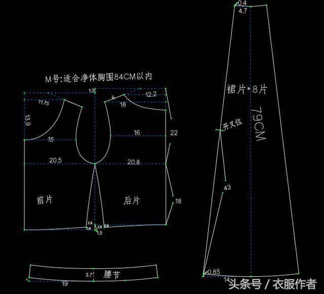 服装纸样分享:单侧露肩 侧开叉 针织棉拼接假两件修身连衣裙