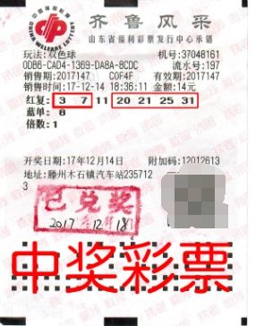 中奖彩票为一张面值14元的复式投注彩票,该彩票中得双色球二等奖1注