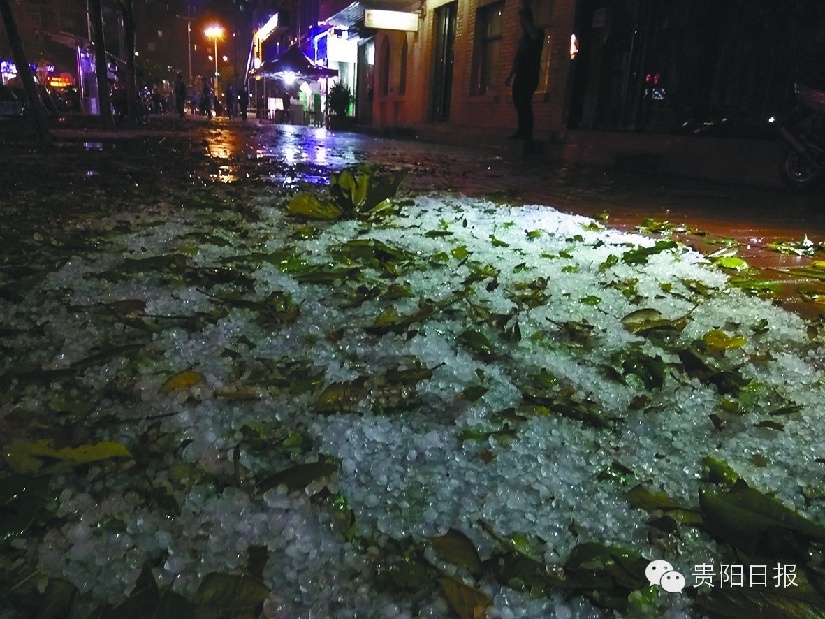 冰雹大风突袭贵阳 满地洁白感觉像下雪