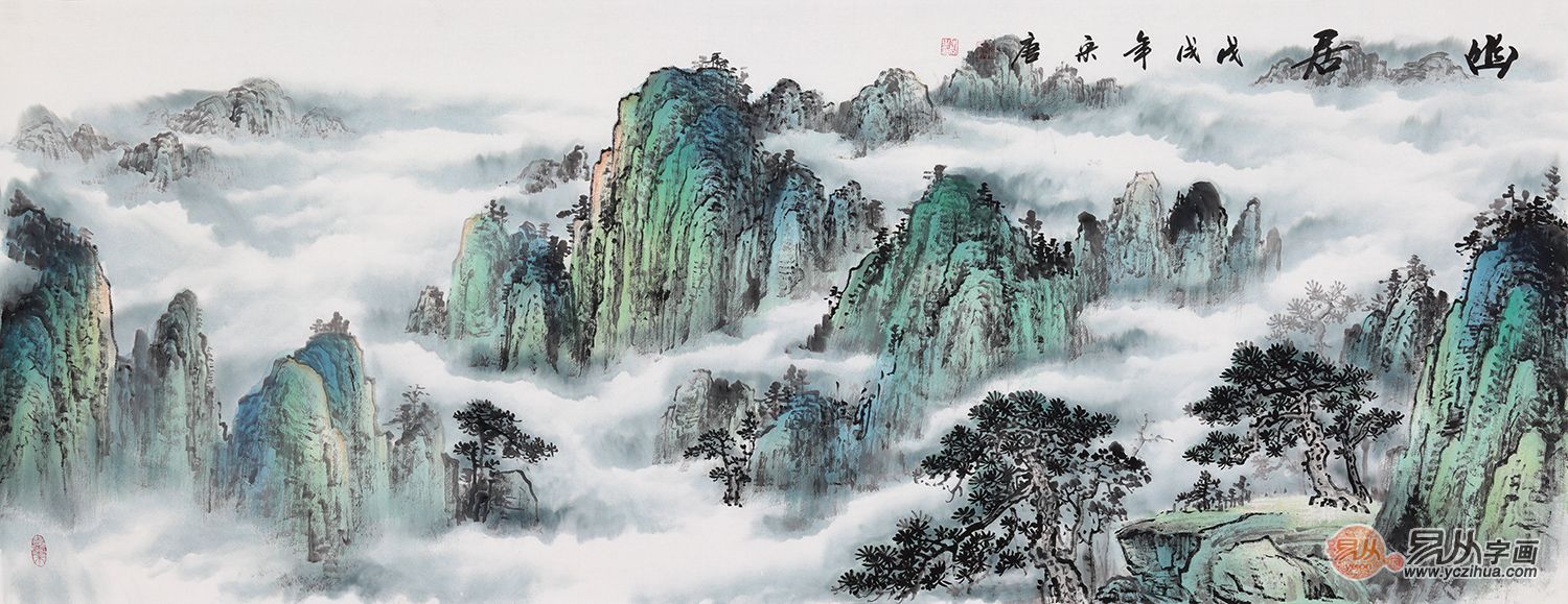四,办公室挂山水画聚福又旺财 泰山是五岳至尊,是中华民族的象征,是