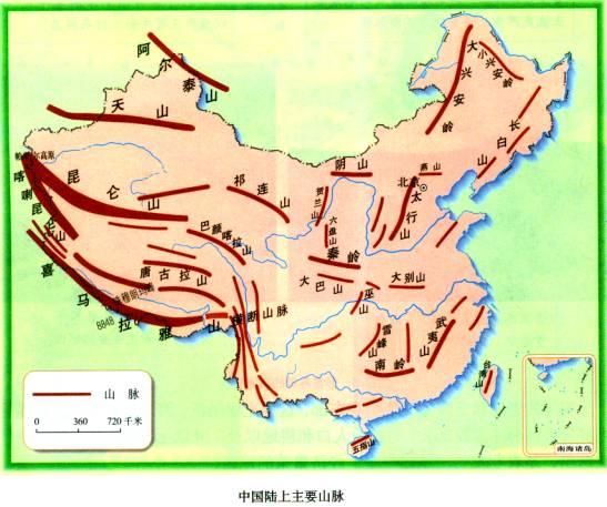 东北—西南走向的山脉多分布在中国东部,主要也有3列,包括7条山脉西 