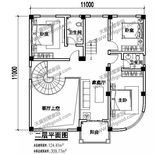 11米x11米农村三层别墅,弧形餐厅 旋转楼梯,小户型的完美逆袭!