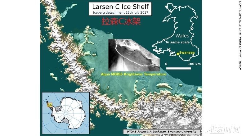 继1995年拉森冰架崩塌后,midas项目的科学家们再次监测到拉森c冰架的