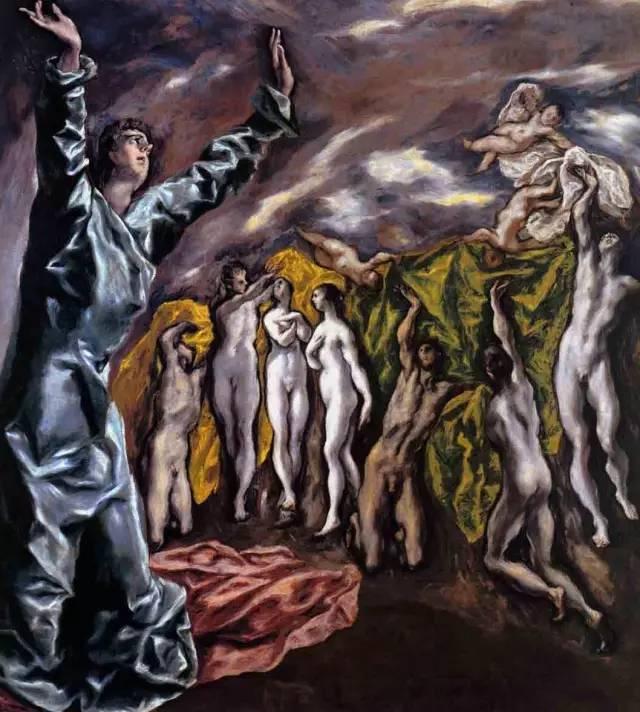 格列柯《揭开启示录的第五封印》,布面油彩,223×193cm