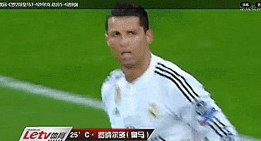 次回合第二球,上半场结束前,c罗后点头球梅开二度再次扳平2-2.