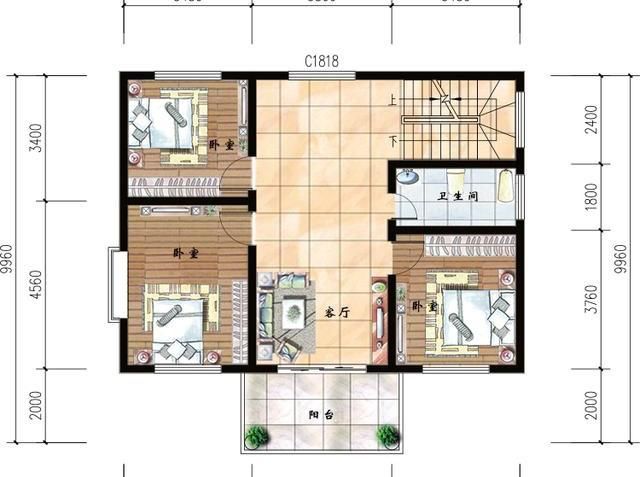 20万二层占地90平方米农村房屋设计户型图