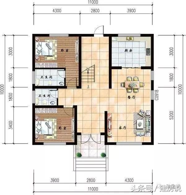 11x10米三层经济小别墅, 花二层的钱建三层, 美观大方