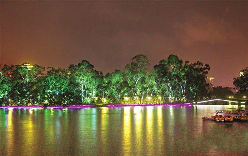 福州西湖公园夜景升级!"水墨夜西湖"尽显夜晚光华