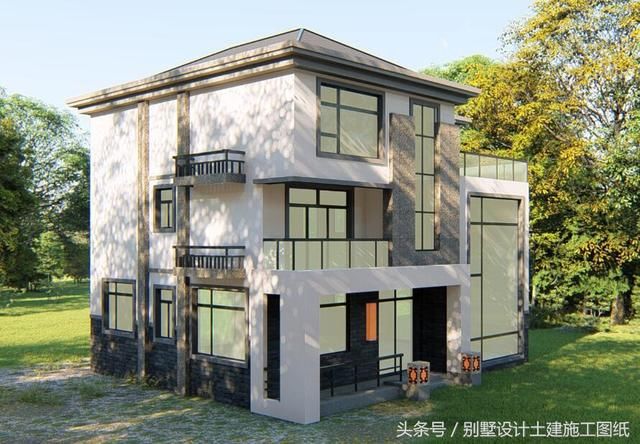 现代简约新农村自建小别墅设计方案 复试客厅旋转楼梯