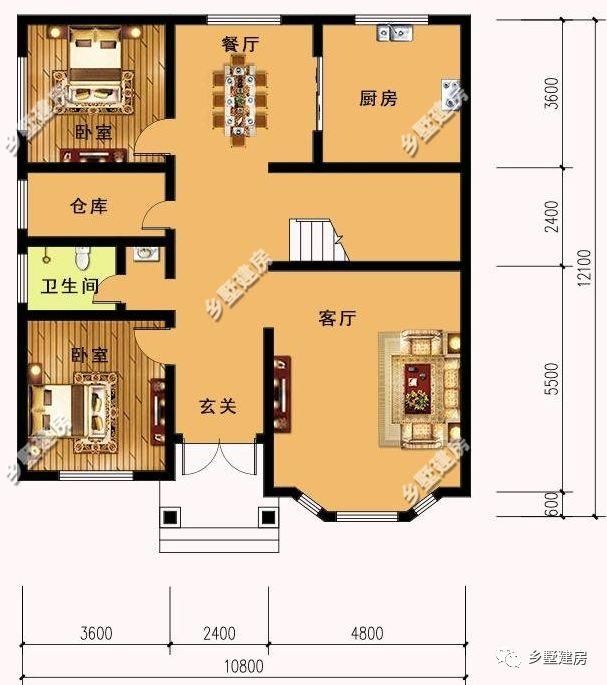 10x12米农村二层别墅,接地气的经典户型,20万就能建成