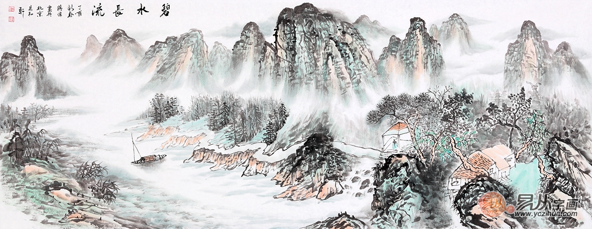 蒋伟力作最新六尺横幅山水画作品《碧水长流》作品来源:易从网