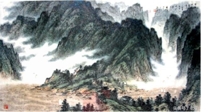 1958年,他应邀为北京人民大会堂山东厅创作了巨幅山水《泰岱旭日》