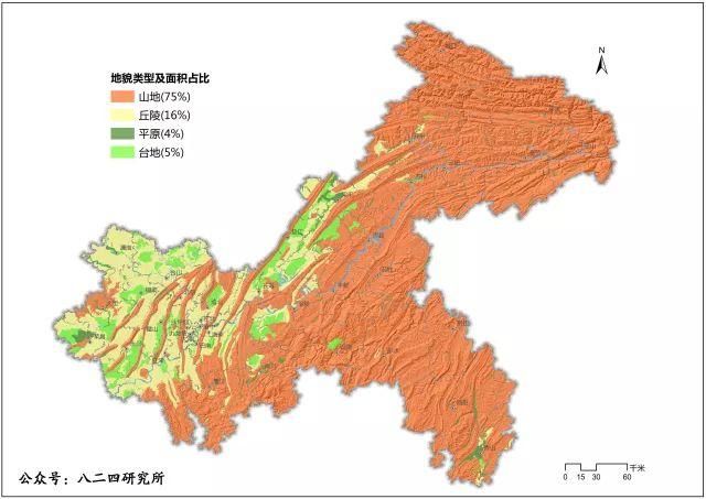 其中 彭水县域内山地面积占比达到99%以上 (重庆市地貌类型分布图