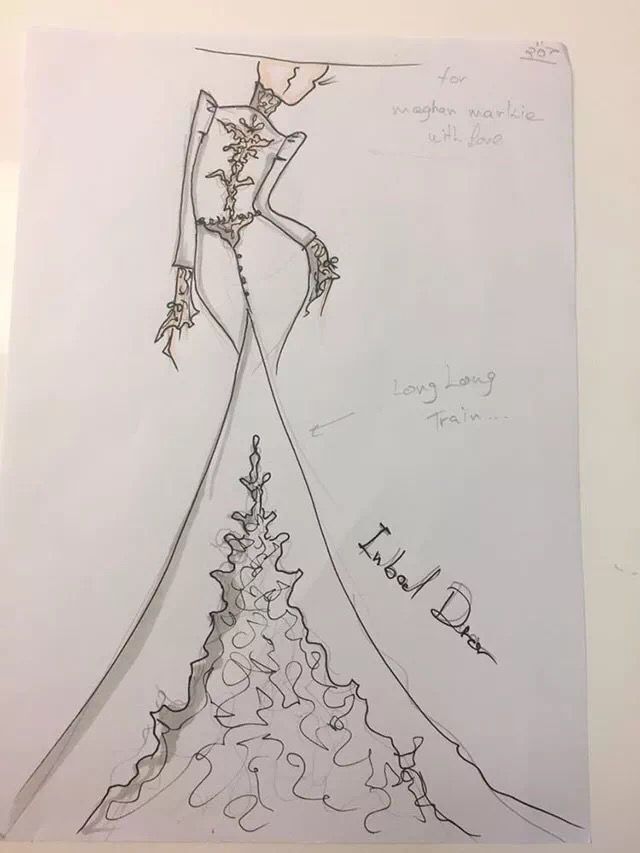 哈里王子大婚,梅根的婚纱照设计稿流出,梅根要穿这套衣服当王妃